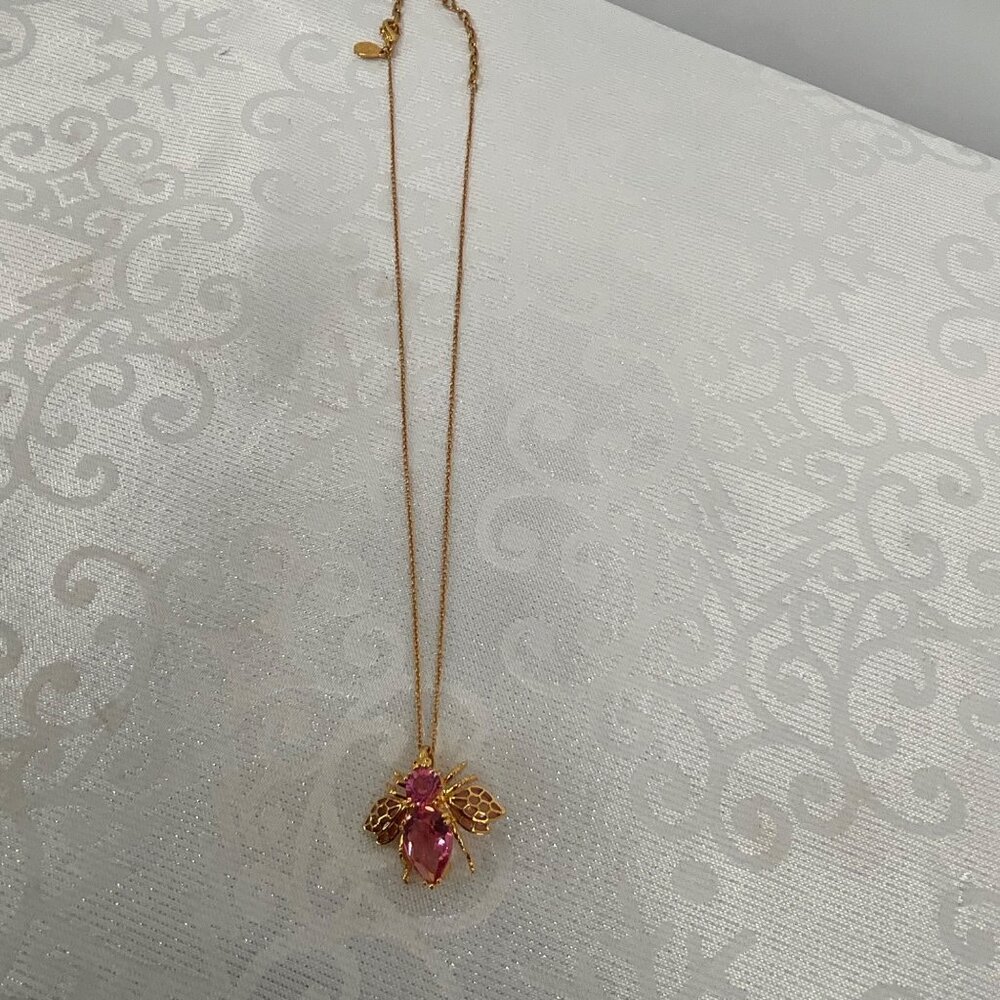 Joan Rivers Hope‎ Bee Necklace Gold Tone Pink Gemstone Breast Cancer